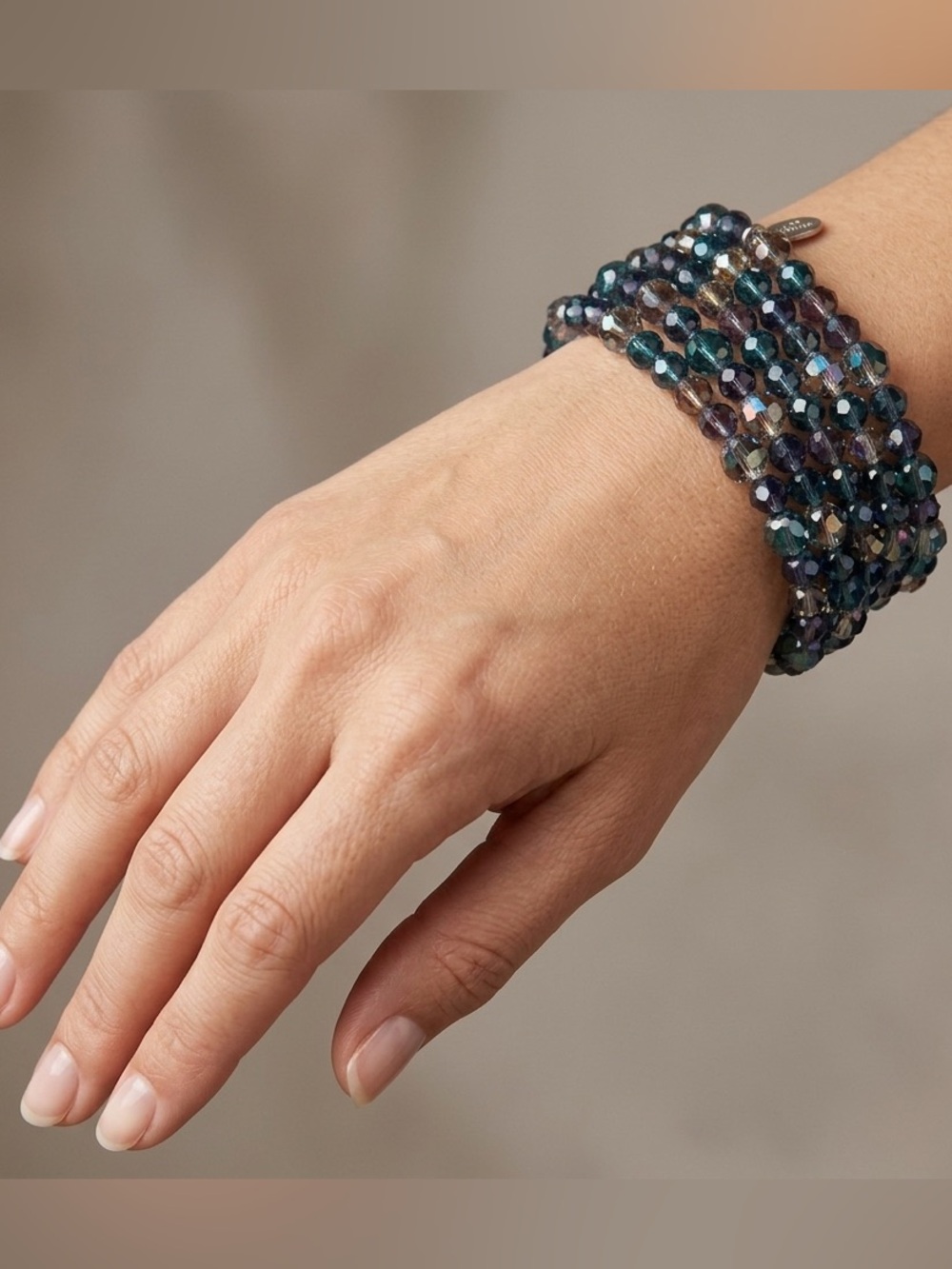 Multi-Row Iridescent Beaded Stretch Bracelet - Blue/Purple